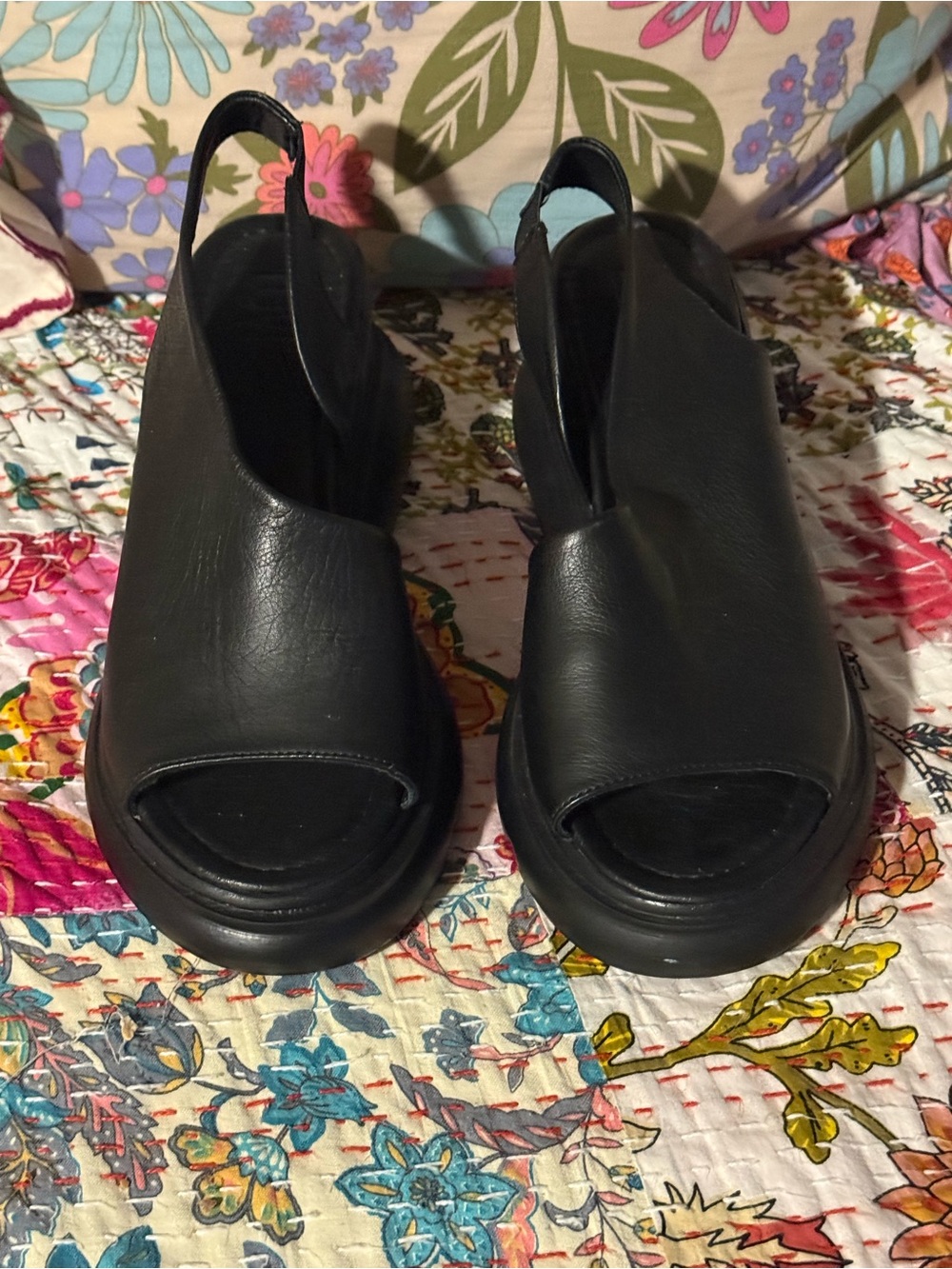 NWOT Women’s Black Leather Slingback Platform Sandals - Picture 10 of 10